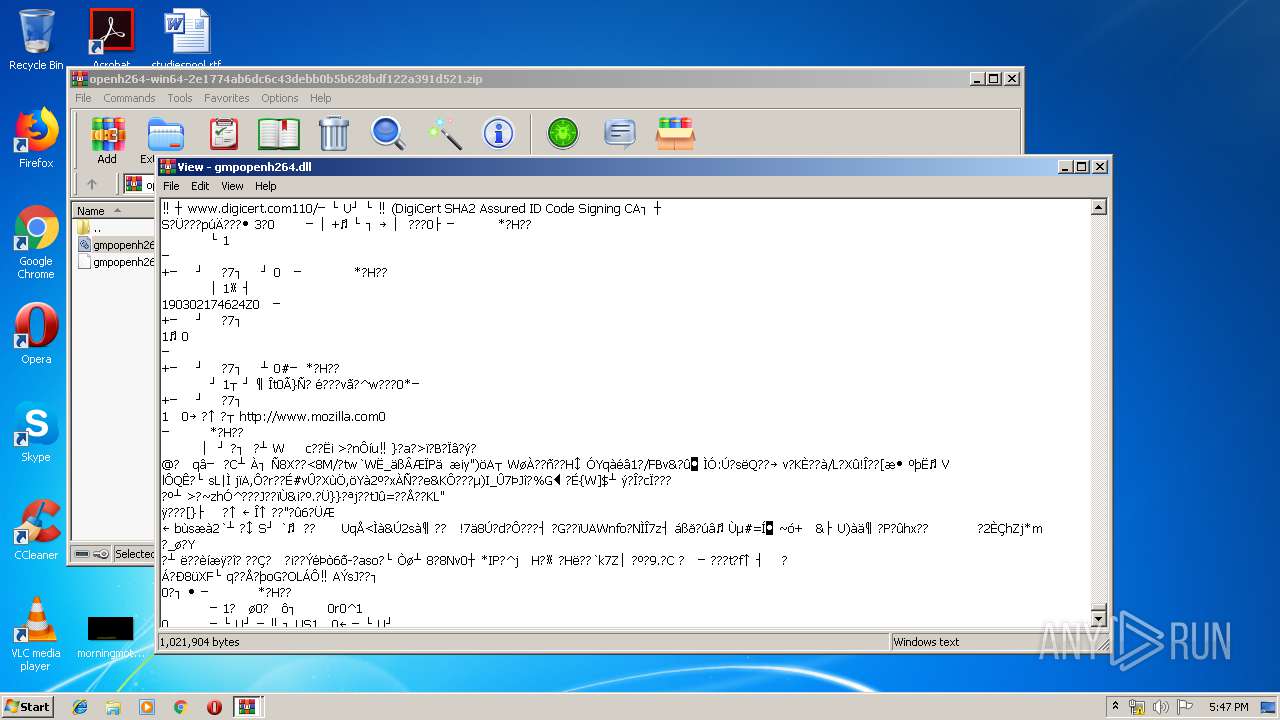 Http Ciscobinary Openh264 Org Openh264 Win64 2e1774ab6dc6c43debb0b5b628bdf122a391d521 Zip Any Run Free Malware Sandbox Online
