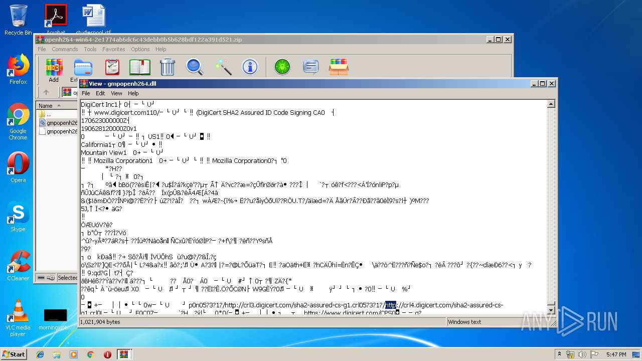 Http Ciscobinary Openh264 Org Openh264 Win64 2e1774ab6dc6c43debb0b5b628bdf122a391d521 Zip Any Run Free Malware Sandbox Online