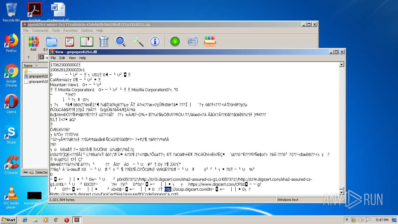 Http Ciscobinary Openh264 Org Openh264 Win64 2e1774ab6dc6c43debb0b5b628bdf122a391d521 Zip Any Run Free Malware Sandbox Online