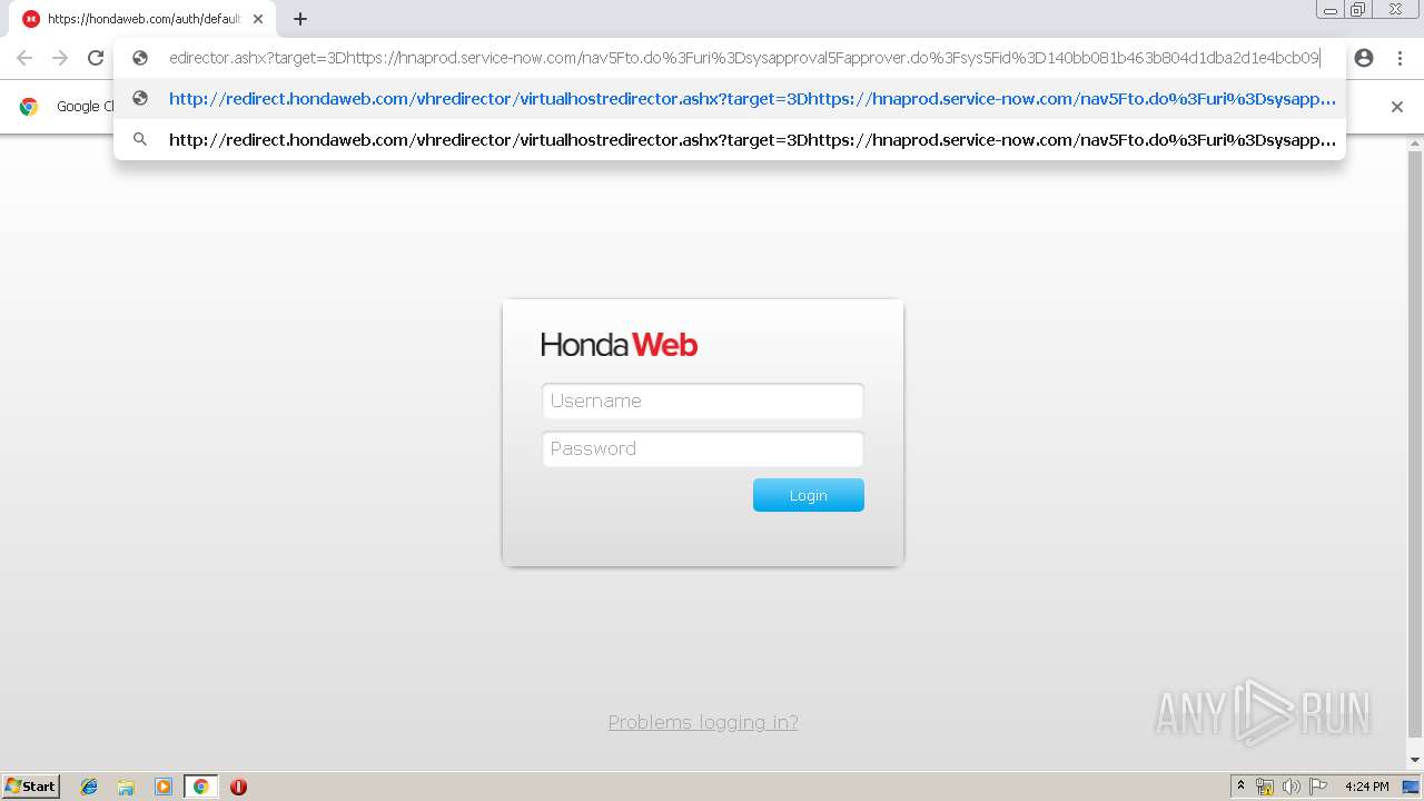 Malware analysis  https://hnaprod.service-now.com/nav5Fto.do%3Furi%3Dsysapproval5Fapprover.do%3Fsys5Fid%3D1f40bb081b463b804d1dba2d1e4bcb09  No threats detected | ANY.RUN - Malware Sandbox Online