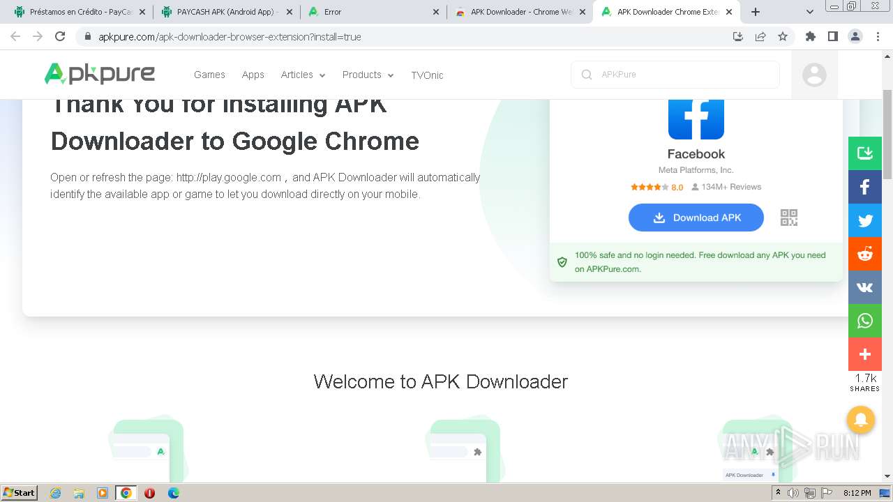 Malware analysis apkcombo.comptprestamos-en-credito-paycashcom.prestamos.paay.credito.ifectivo.oxxo.pay.cash.money.peso  Malicious activity | ANY.RUN - Malware Sandbox Online