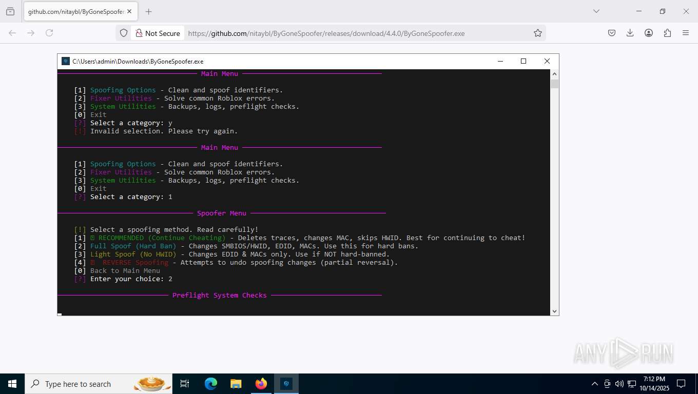 Malware analysis https://github.com/nitaybl/ByGoneSpoofer/releases ...