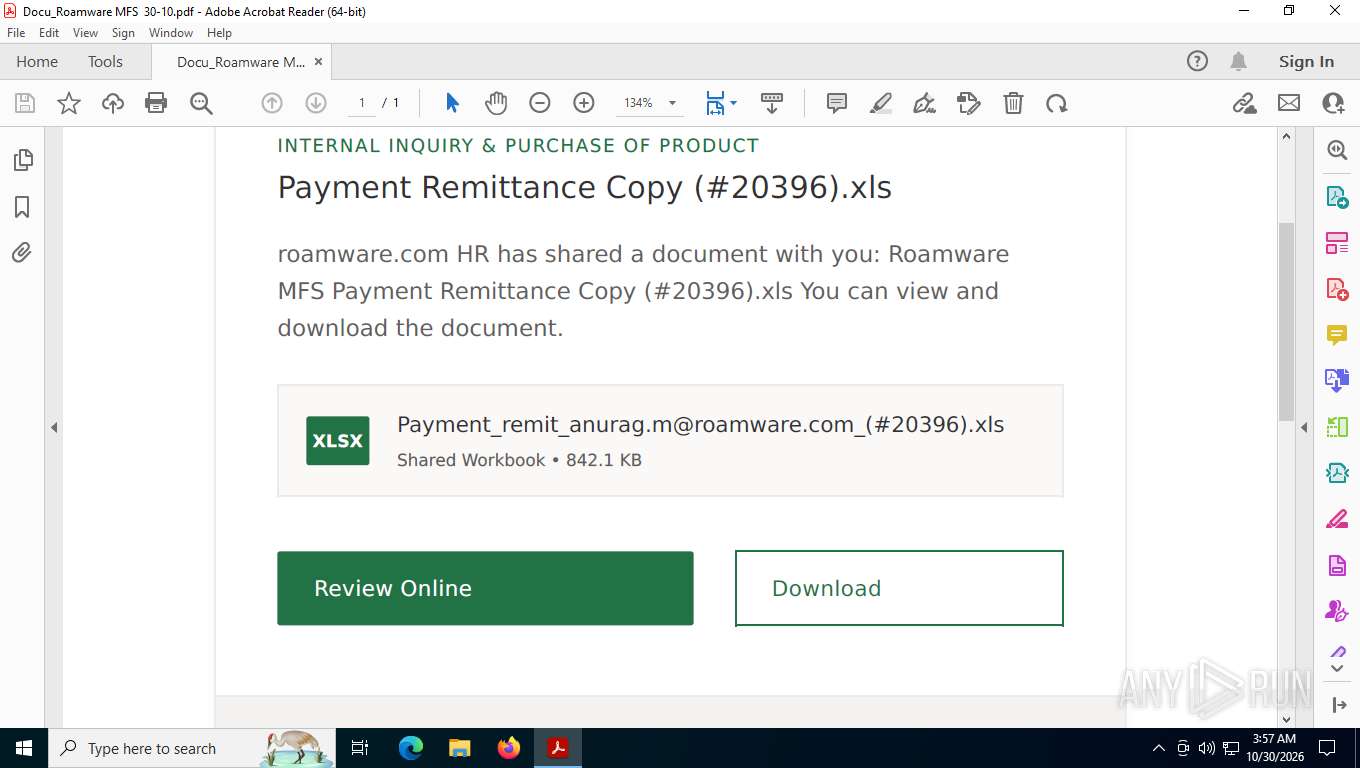Acrobat Portable Malware analysis Docu_Roamware MFS 30-10.pdf Malicious activity | ANY ...
