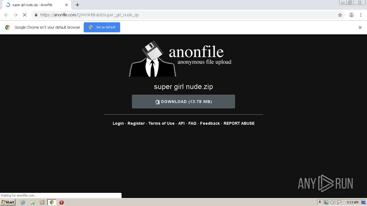 Malware analysis anonfile.comQ9W9H8kab8super_girl_nude_zip  Malicious activity | ANY.RUN - Malware Sandbox Online