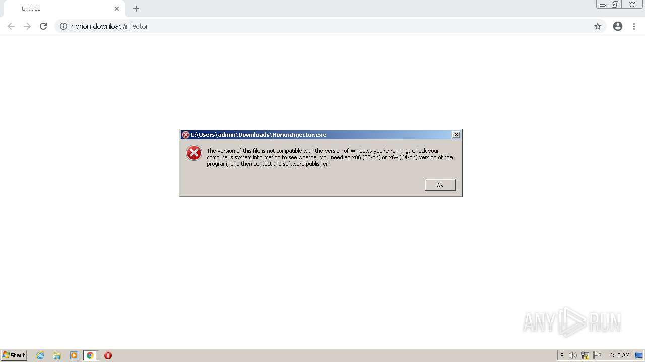 Malware analysis https//horion.download/injector Malicious activity ANY.RUN Malware Sandbox