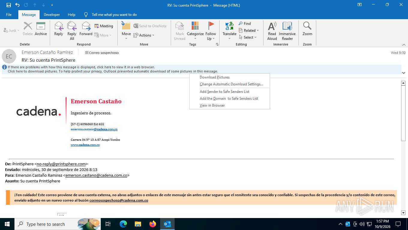 Msg Graph Malware analysis RV Su cuenta PrintSphere.msg No threats detected | ANY ...
