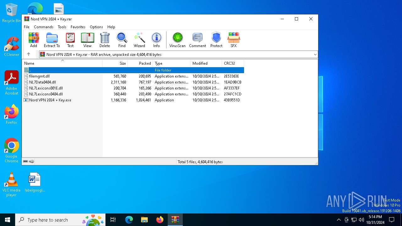 Malware analysis Nord VPN 2024 + Key.rar Malicious activity | ANY.RUN ...