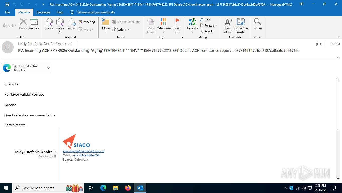 Malware analysis RV_ Incoming ACH 3_13_2026 Outstanding “Aging ...