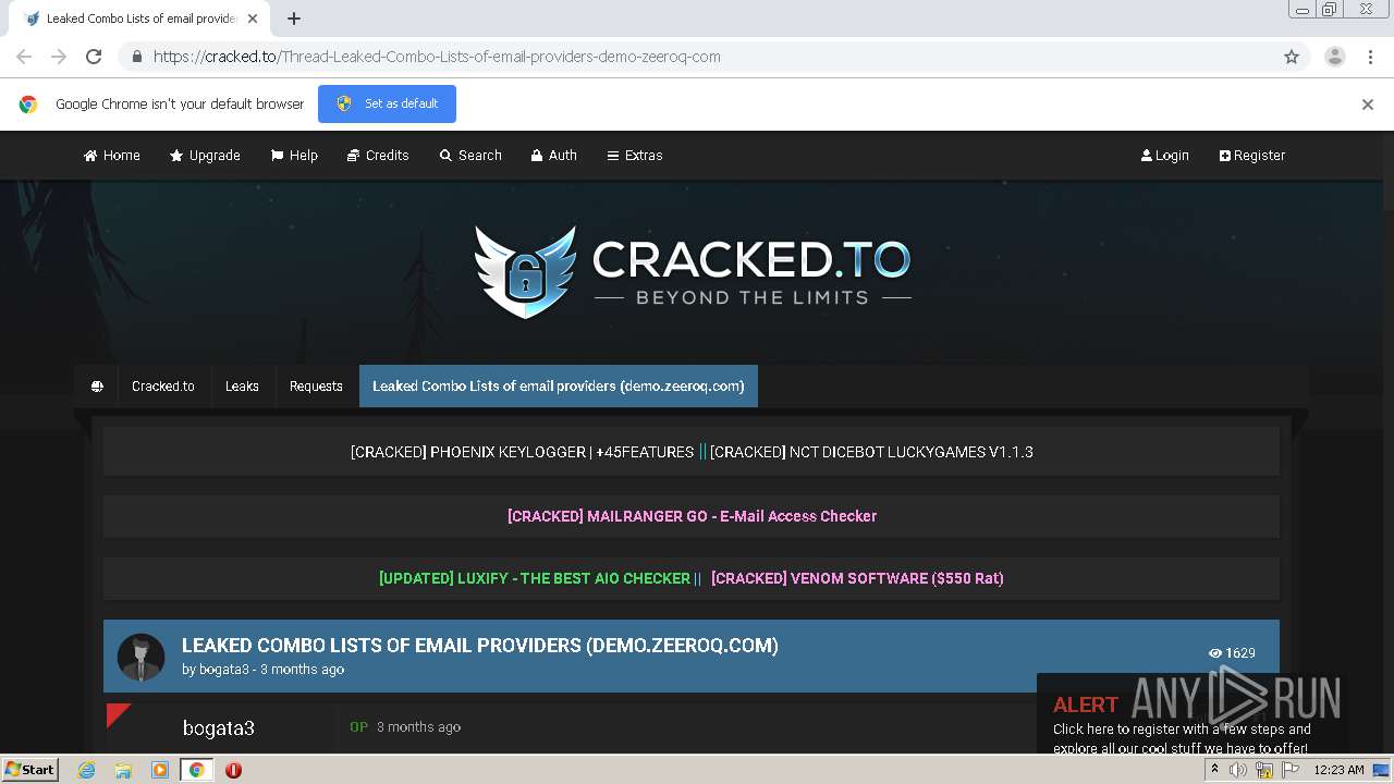 Malware analysis https://www.google.com /url?sa=t&rct=j&q=&esrc=s&source=web&cd=&cad=rja&uact=8&ved=2ahUKEwjMien2spftAhUW4HMBHUNCDvoQFjACegQIAxAC&url=https%3A%2F%2Fcracked.to%2FThread-Leaked-Combo-Lists-of-email-providers-demo- zeeroq-com&usg ...