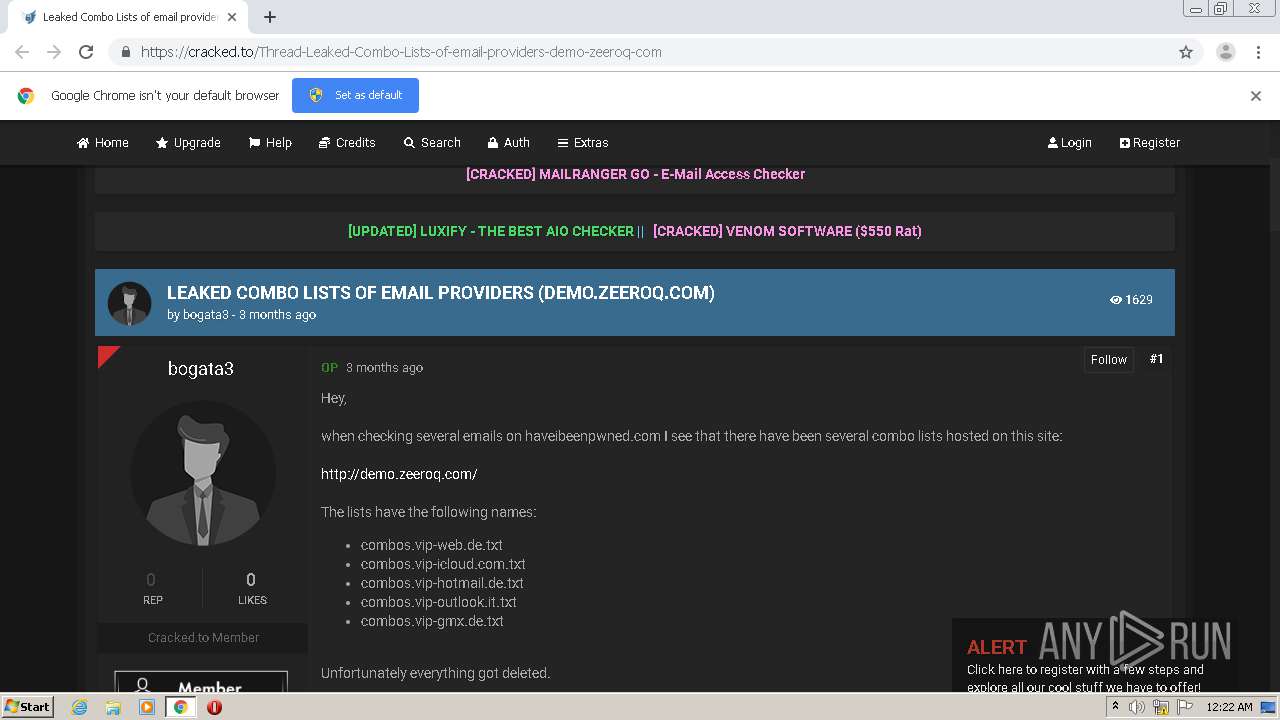 Malware analysis https://www.google.com /url?sa=t&rct=j&q=&esrc=s&source=web&cd=&cad=rja&uact=8&ved=2ahUKEwjMien2spftAhUW4HMBHUNCDvoQFjACegQIAxAC&url=https%3A%2F%2Fcracked.to%2FThread-Leaked-Combo-Lists-of-email-providers-demo- zeeroq-com&usg ...