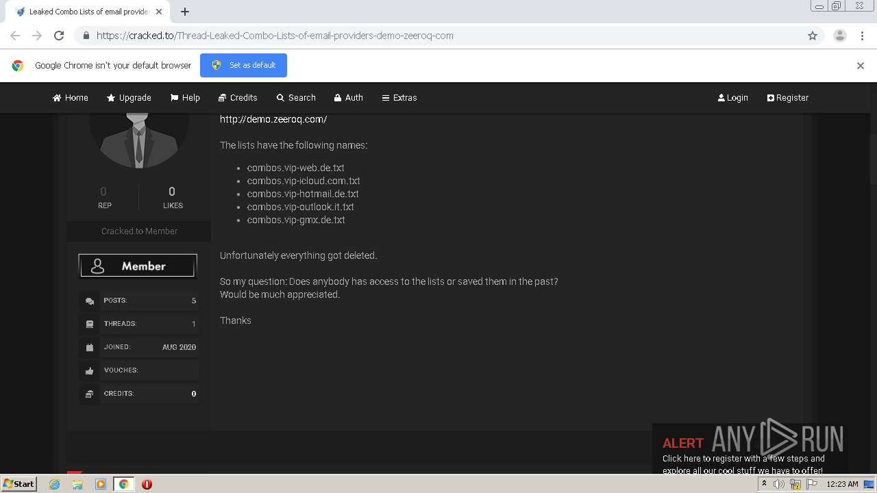 Malware analysis https://www.google.com /url?sa=t&rct=j&q=&esrc=s&source=web&cd=&cad=rja&uact=8&ved=2ahUKEwjMien2spftAhUW4HMBHUNCDvoQFjACegQIAxAC&url=https%3A%2F%2Fcracked.to%2FThread-Leaked-Combo-Lists-of-email-providers-demo- zeeroq-com&usg ...