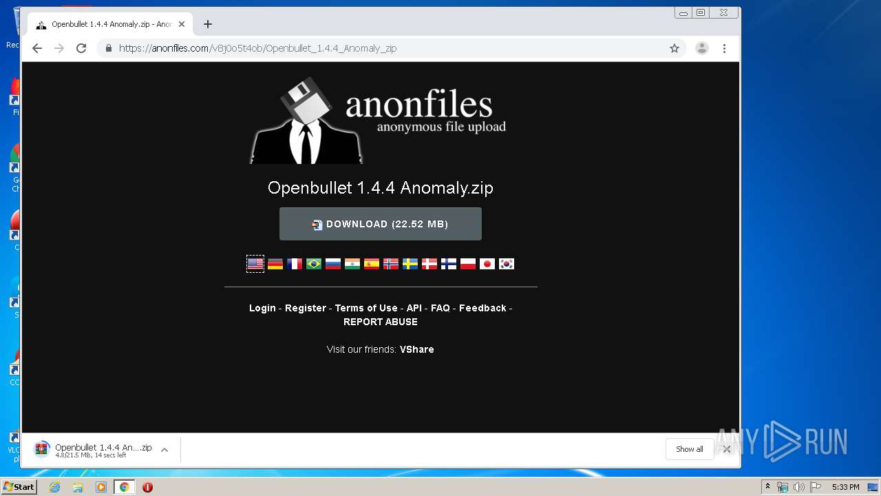 Malware analysis  https://anonfiles.com/v8j0o5t4ob/Openbullet_1.4.4_Anomaly_zip Malicious  activity | ANY.RUN - Malware Sandbox Online