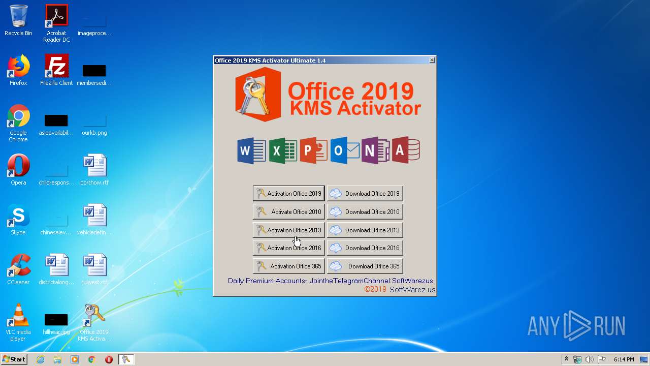 Malware analysis Office 2019 KMS Activator Ultimate 1.4 Setup.exe Malicious  activity | ANY.RUN - Malware Sandbox Online