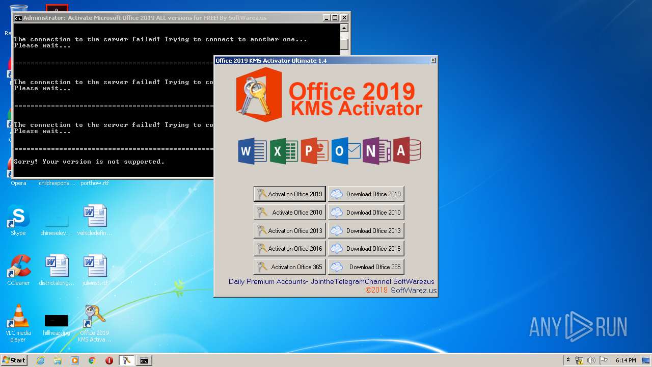 Malware analysis Office 2019 KMS Activator Ultimate 1.4 Setup.exe Malicious  activity | ANY.RUN - Malware Sandbox Online