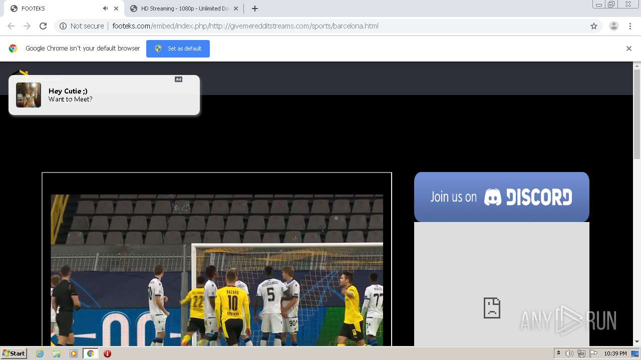 Foot Streaming Discord http://footeks.com/embed/index.php/http://givemeredditstreams.com/sports/barcelona.html  | ANY.RUN - Free Malware Sandbox Online