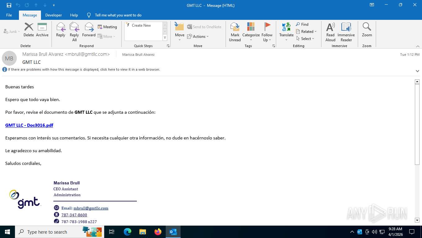 Malware analysis GMT LLC.eml Malicious activity | ANY.RUN - Malware ...