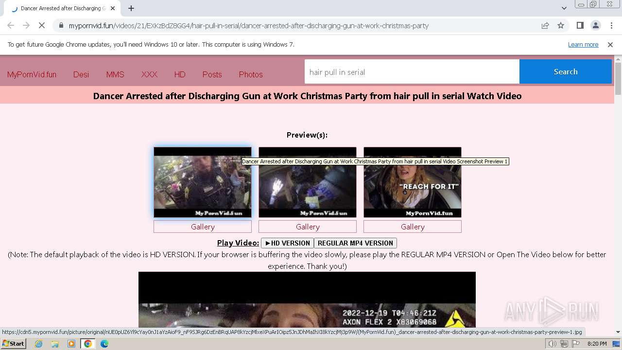 Malware analysis  mypornvid.funvideos21EXKzBdZ8GG4hair-pull-in-serialdancer-arrested-after-discharging-gun-at-work-christmas-party  Malicious activity | ANY.RUN - Malware Sandbox Online