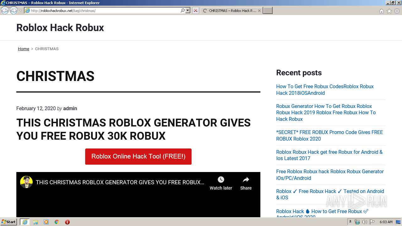 Http Robloxhackrobux Net Tag Christmas Any Run Free Malware Sandbox Online - roblox free robux in christmas