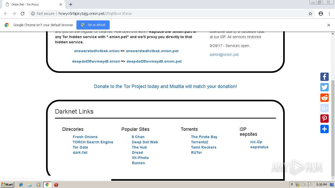 Malware analysis http//hcwyo5rfapkytajg.onion.pet/2hq68vxr3f.exe