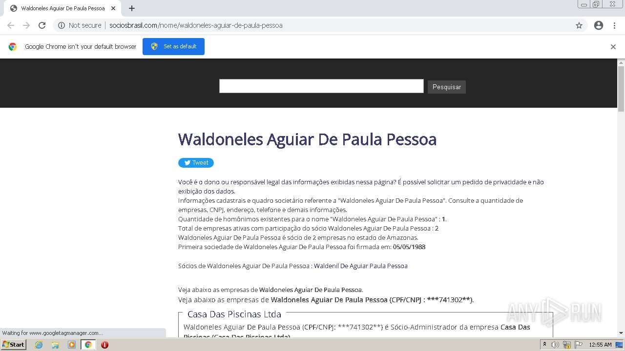 Malware analysis http://www.sociosbrasil.com/nome/waldoneles-aguiar-de-paula-pessoa  Malicious activity | ANY.RUN - Malware Sandbox Online