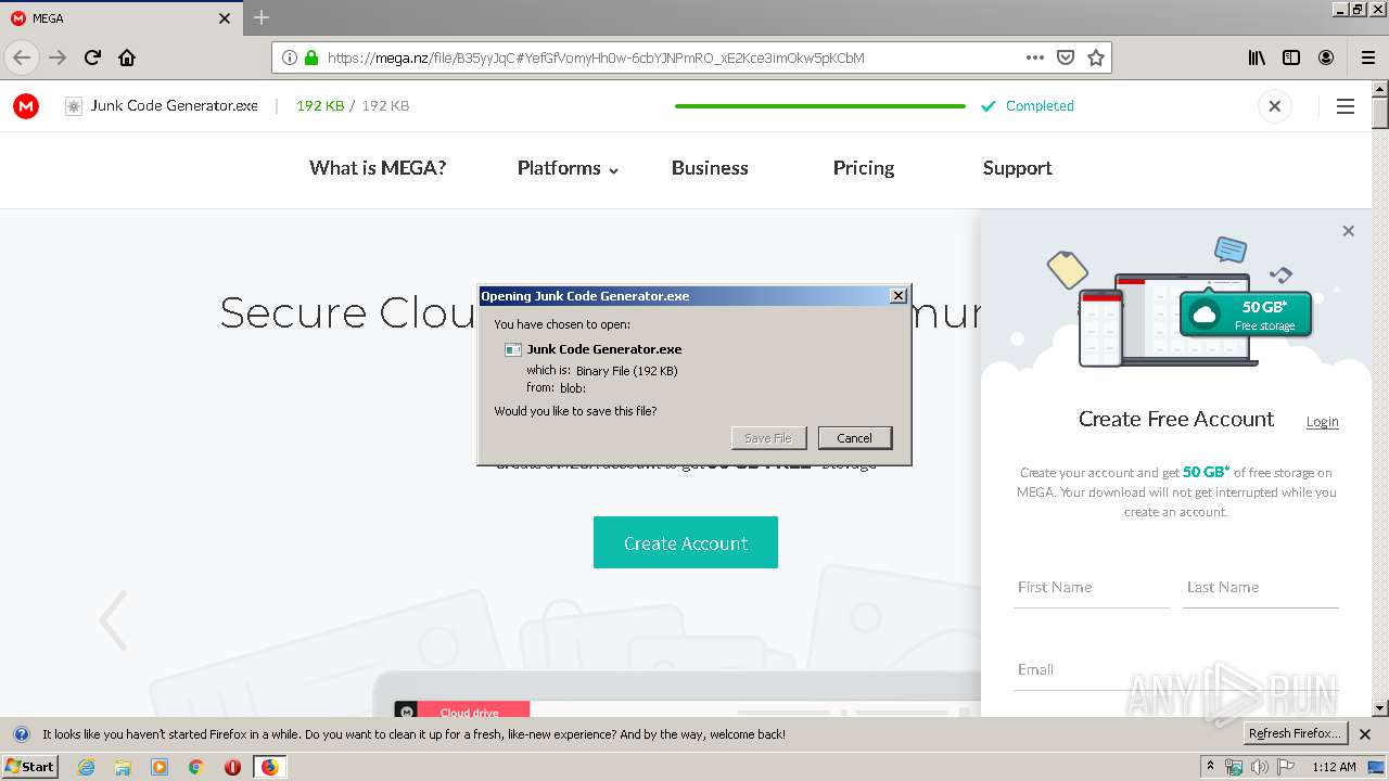 Malware analysis https//mega.nz/file/B35yyJqCYefGfVomyHh0w6cbYJNPmRO