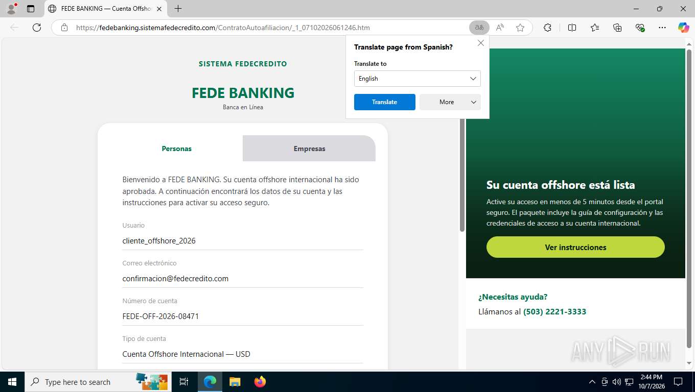 Bad Task Process Malware analysis https://fedebanking.sistemafedecredito.com ...