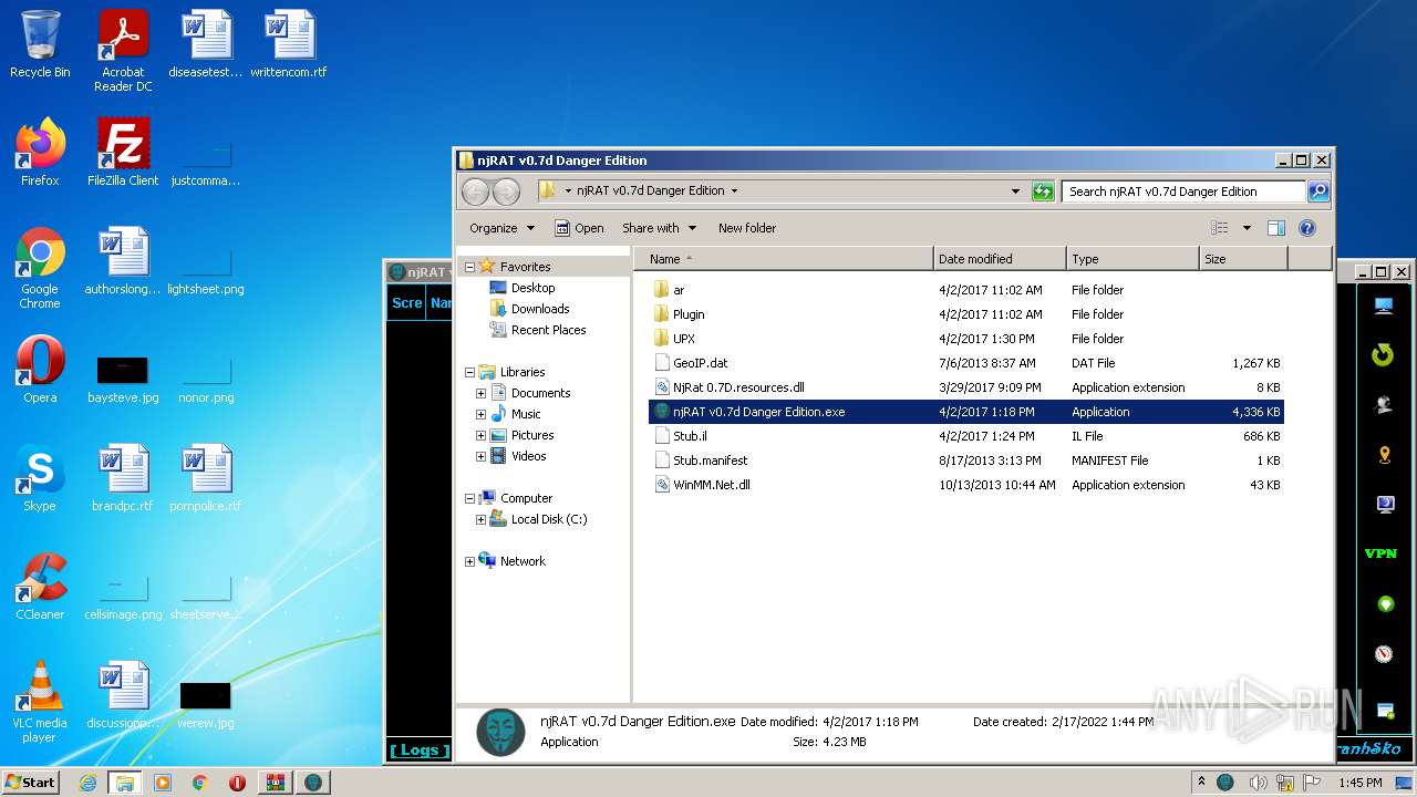 Malware analysis njRAT_v0.7d_Danger_Edition.rar Malicious activity ...
