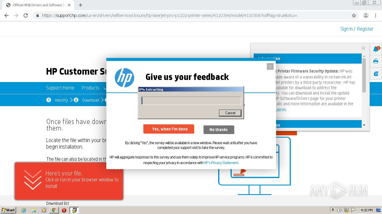 Https Support Hp Com Us En Drivers Selfservice Hp Laserjet Pro P1102 Printer Series 4110394 Model 4110306 Any Run Free Malware Sandbox Online