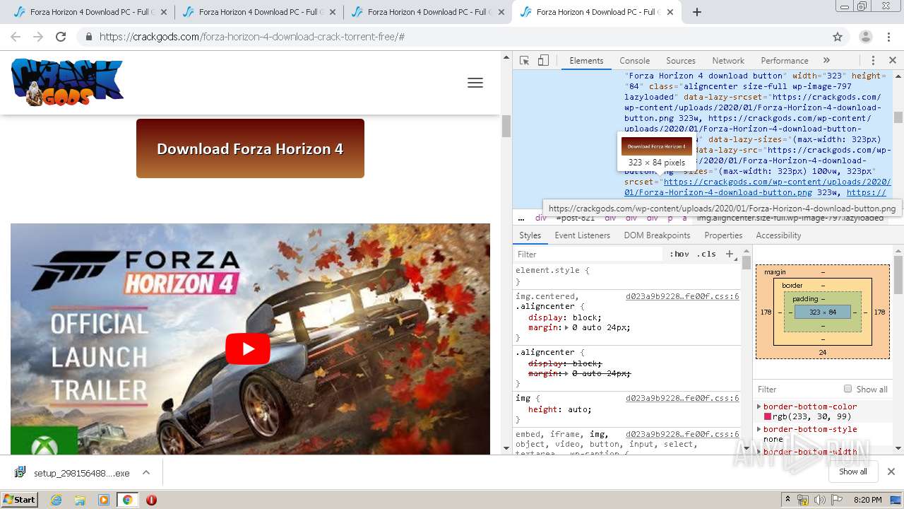 Malware analysis https://crackgods.com/forza-horizon-4-download-crack- torrent-free/ Malicious activity | ANY.RUN - Malware Sandbox Online