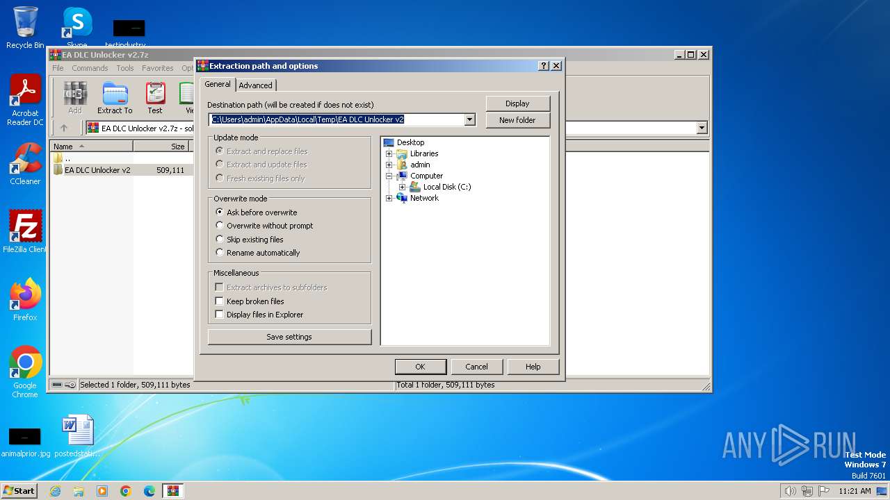 Malware analysis EA DLC Unlocker v2.7z Malicious activity ANY.RUN Malware Sandbox Online