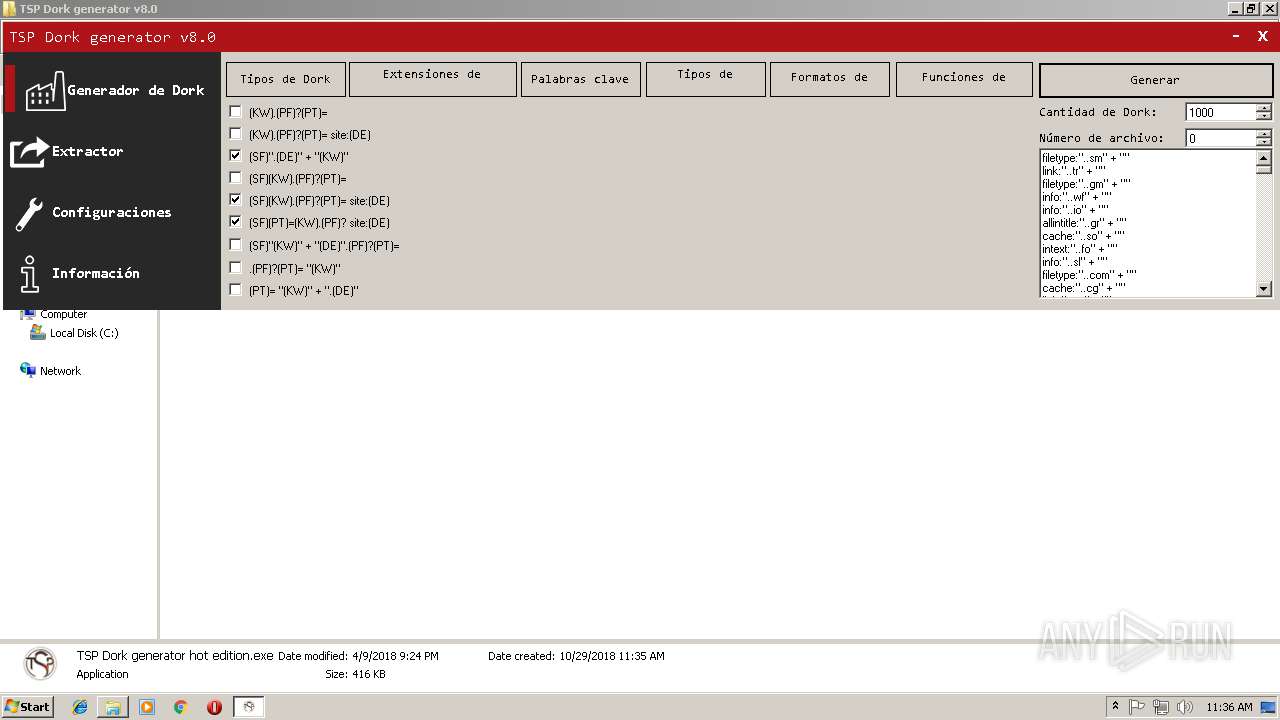 Malware analysis TSP Dork generator v8.0.rar Malicious activity ANY