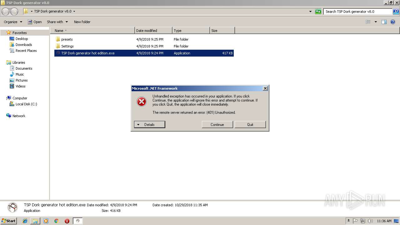 Malware analysis TSP Dork generator v8.0.rar Malicious activity ANY