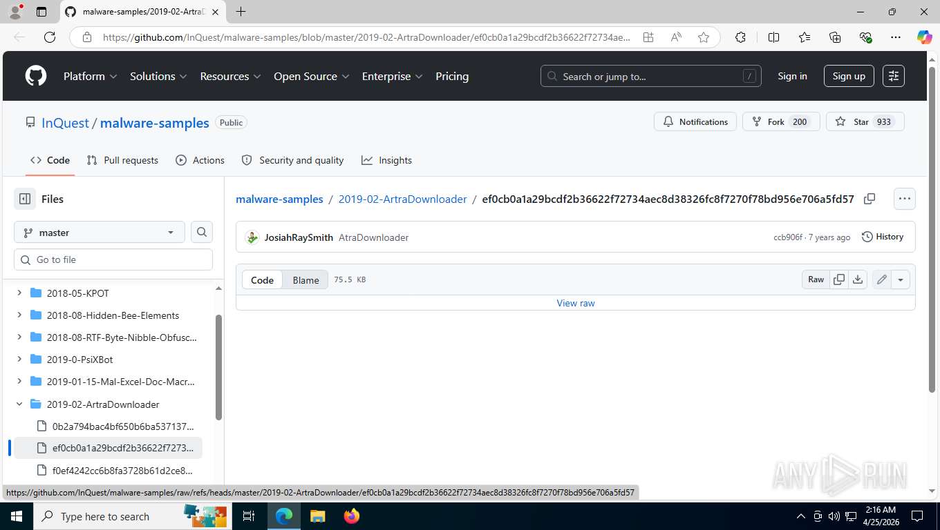 Malware analysis https://github.com/InQuest/malware-samples/blob/master ...