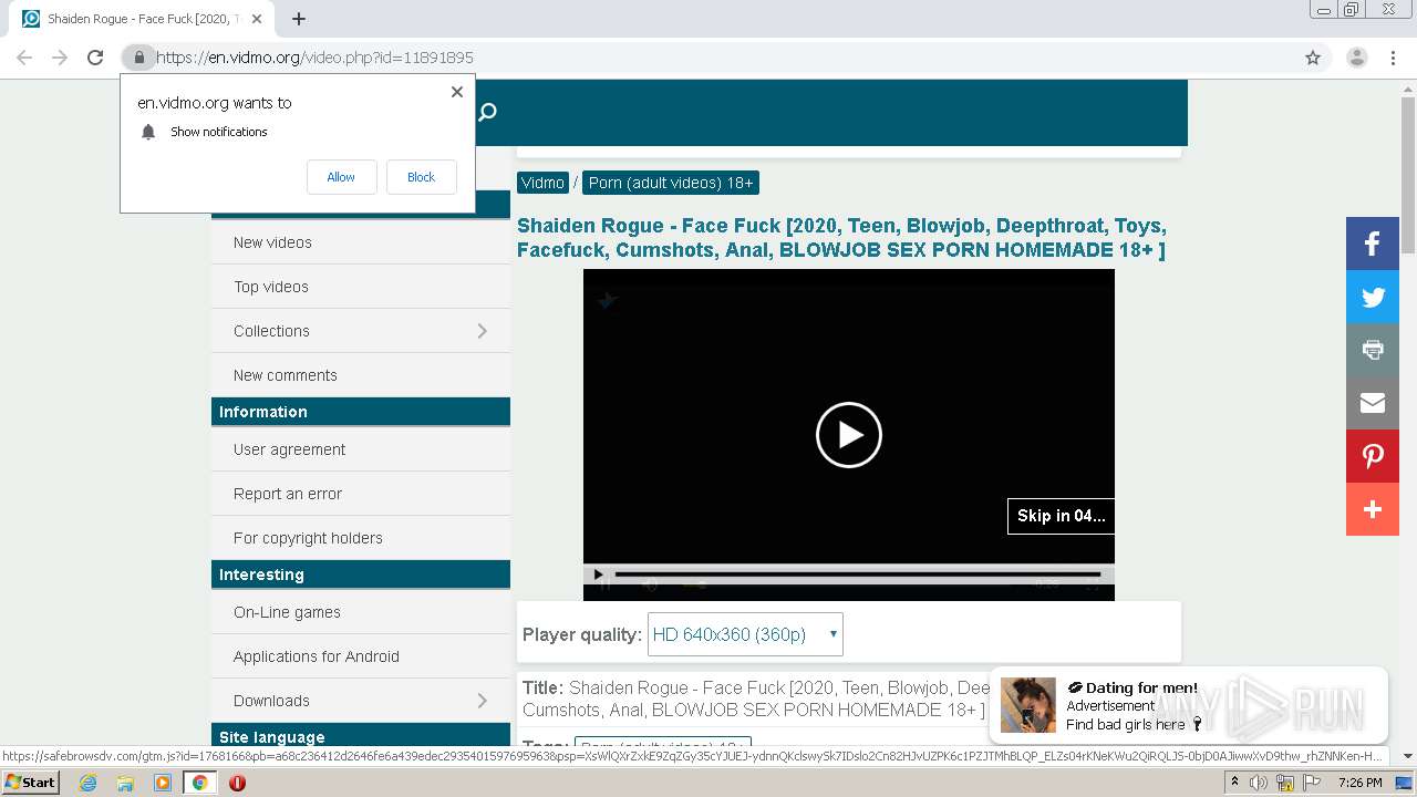 Malware analysis https://en.vidmo.org/video.php?id=11891895 No threats  detected | ANY.RUN - Malware Sandbox Online
