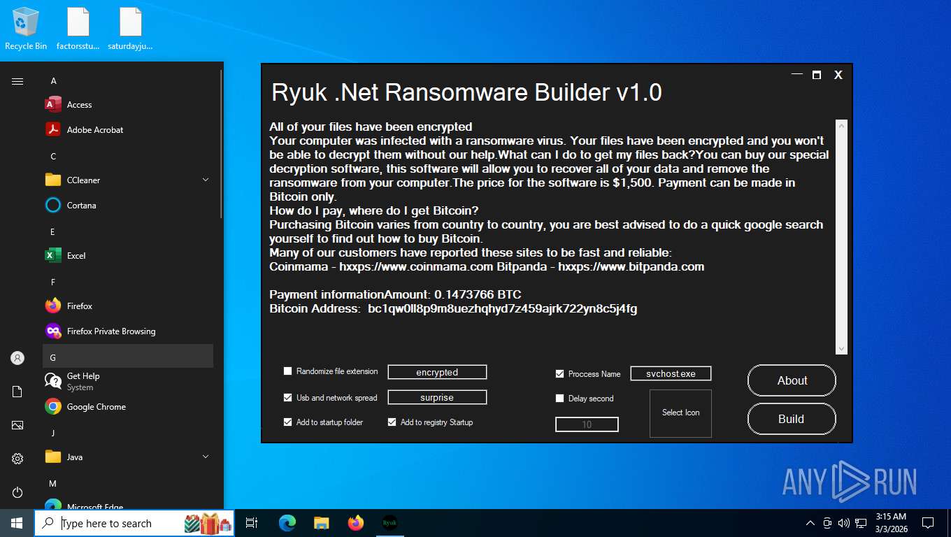 Malware analysis Ryuk .Net Ransomware Builder.exe Malicious activity ...