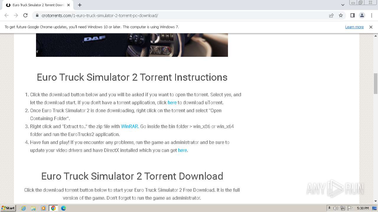 Malware analysis https://crotorrents.com/1-euro-truck-simulator-2-torrent -pc-download/ Malicious activity | ANY.RUN - Malware Sandbox Online