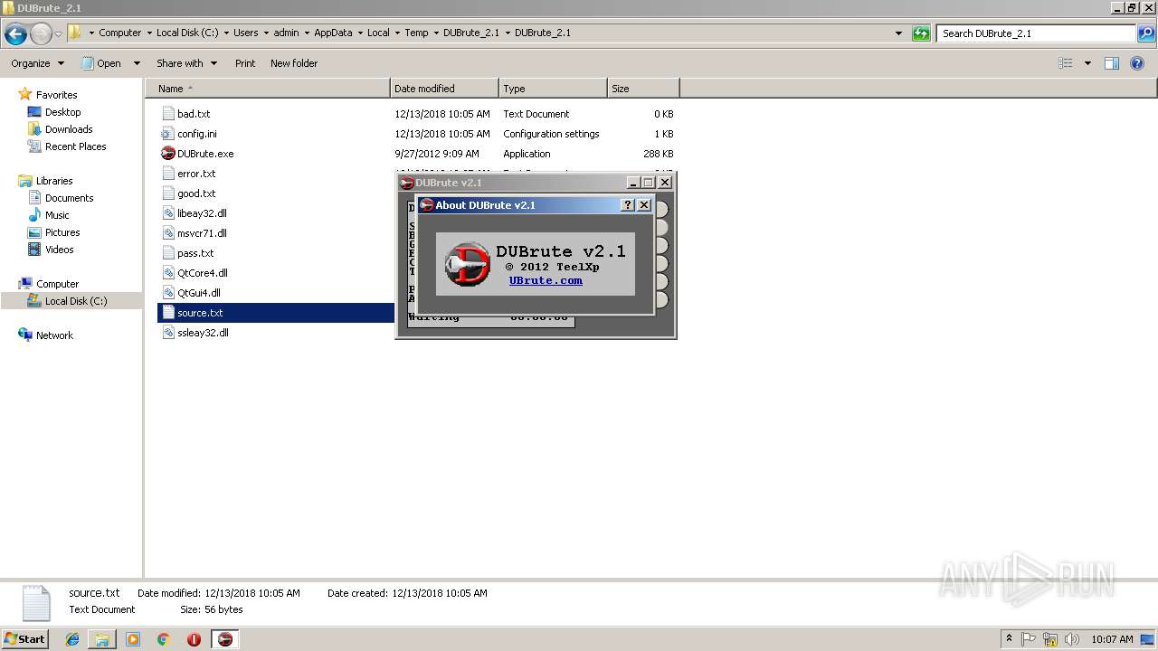 Malware Analysis DUBrute_2.1.Rar Malicious Activity | ANY.RUN.