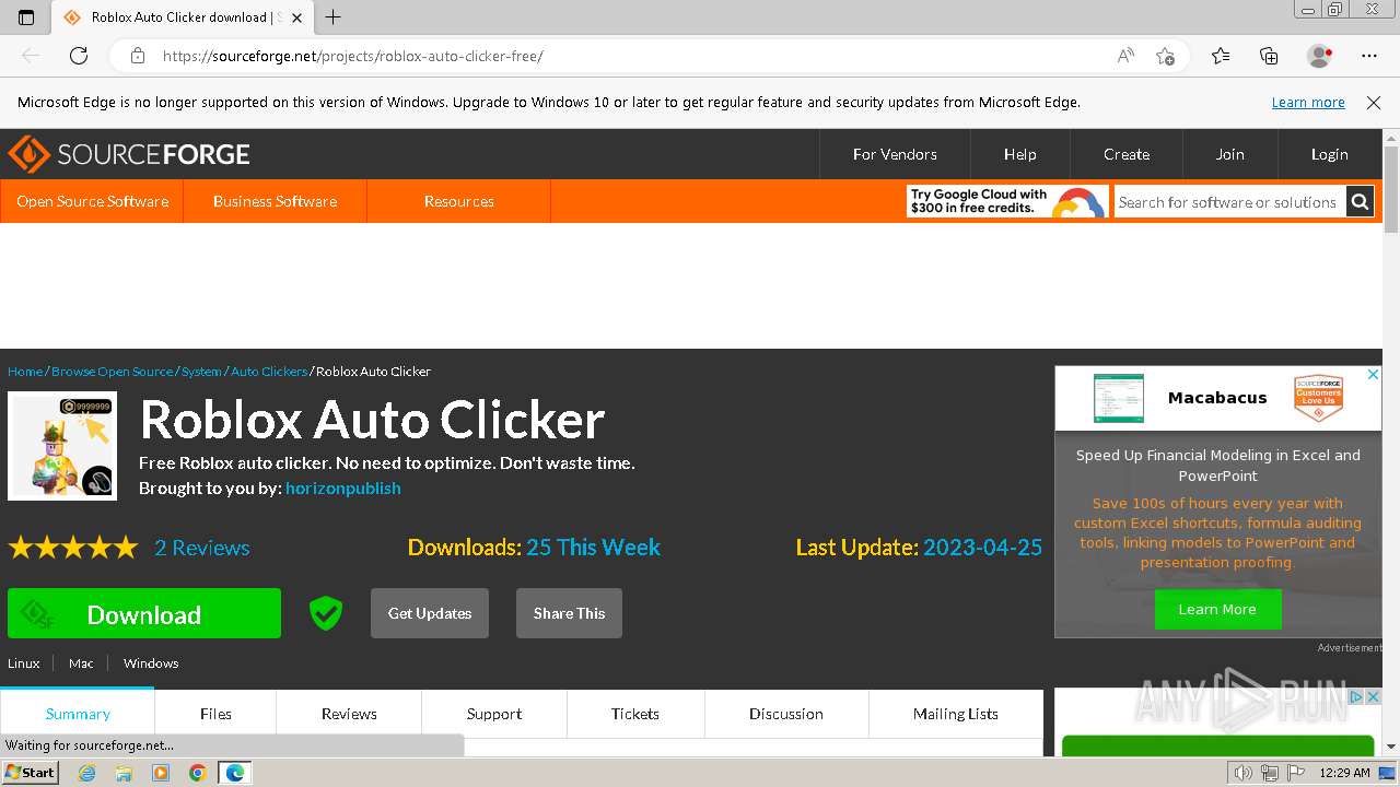 Malware analysis https://sourceforge.net/projects/roblox-auto-clicker-free/  Malicious activity | ANY.RUN - Malware Sandbox Online