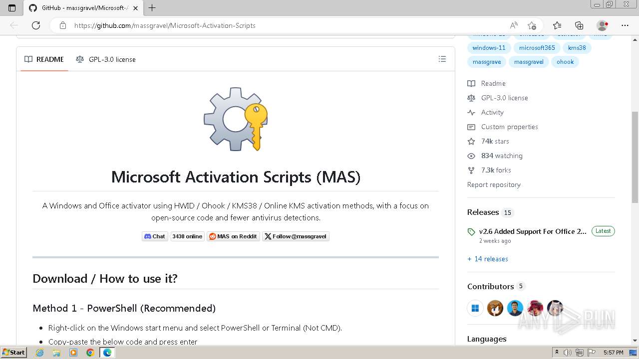 Malware analysis https://github.com/massgravel/Microsoft-Activation ...