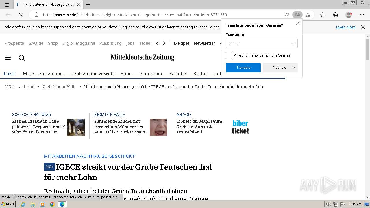 Malware analysis https://www.mz.de/lokal/halle-saale/igbce-streikt-vor-der-grube-teutschenthal-fur-mehr-lohn-3781250  Malicious activity | ANY.RUN - Malware Sandbox Online