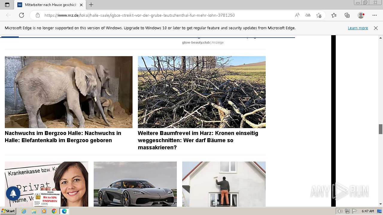 Malware analysis https://www.mz.de/lokal/halle-saale/igbce-streikt-vor-der-grube-teutschenthal-fur-mehr-lohn-3781250  Malicious activity | ANY.RUN - Malware Sandbox Online