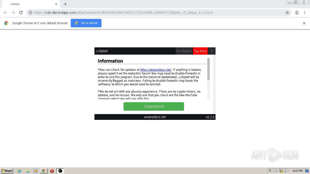 Https Cdn Discordapp Com Attachments 423644248156667951 727002459611856957 Jjsploit V5 Setup 5 2 5 Exe Any Run Free Malware Sandbox Online - how to make your game only r5 roblox roblox hack join anyone