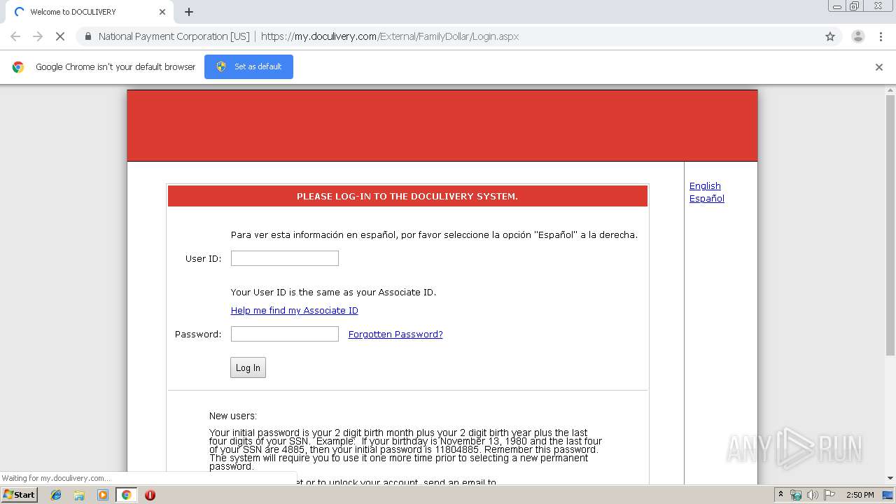 Analysis https://my.doculivery.com/External/FamilyDollar/Login.aspx No  threats detected - Interactive analysis ANY.RUN
