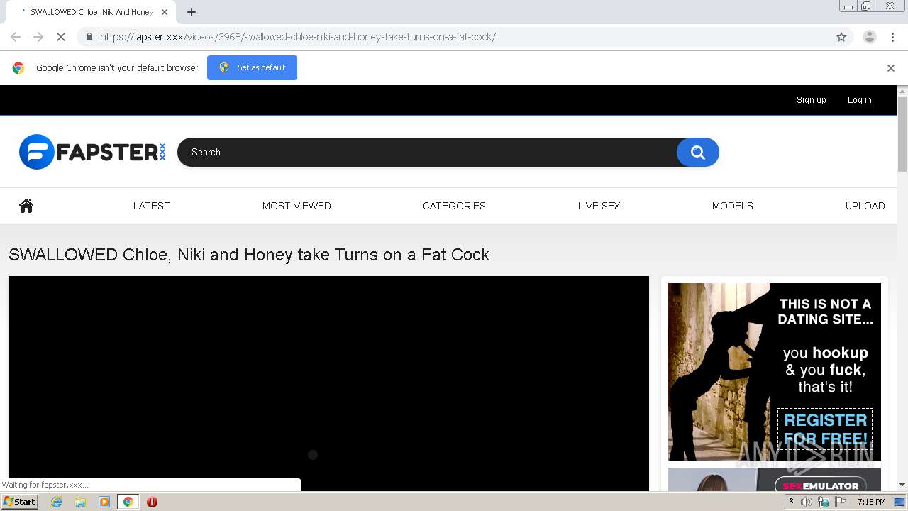 Malware analysis fapster.xxxvideos3968swallowed-chloe-niki-and-honey-take-turns-on-a-fat-cock  Malicious activity | ANY.RUN - Malware Sandbox Online