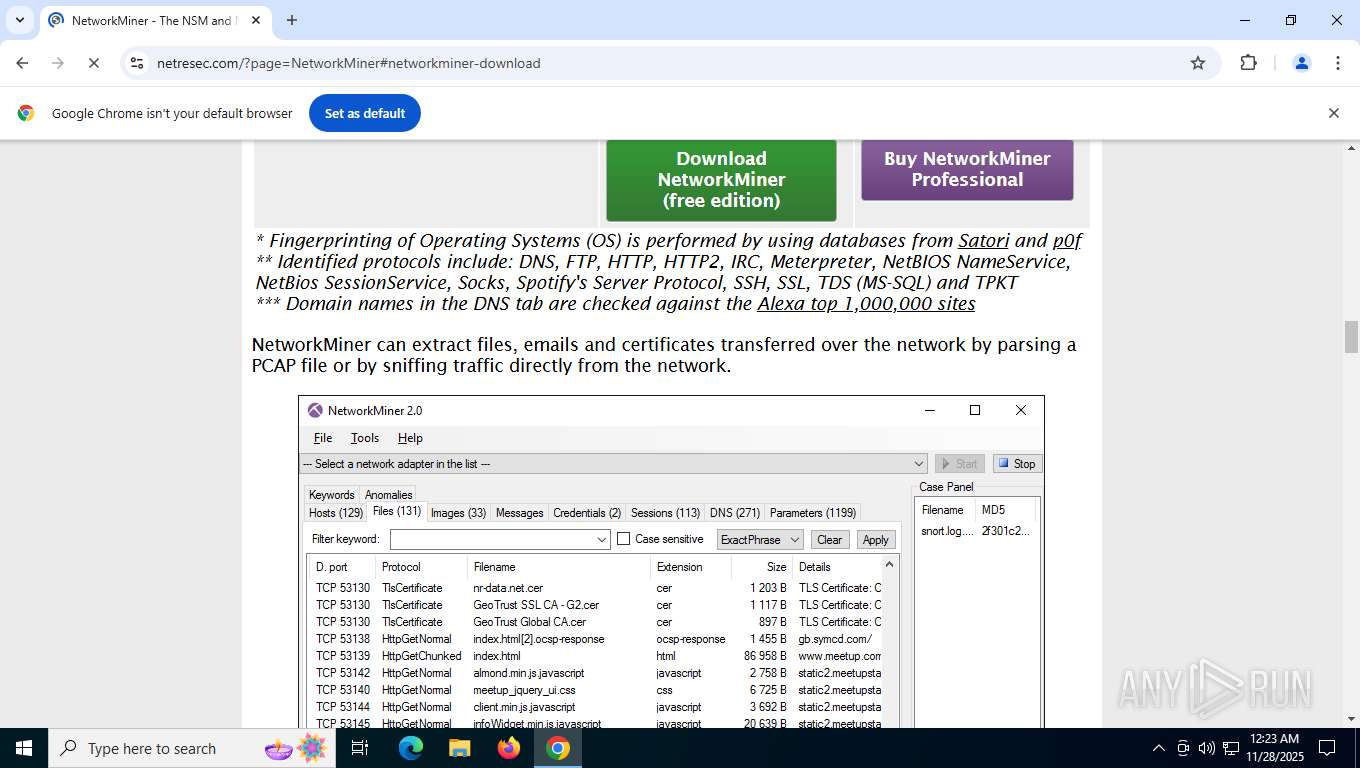 Malware analysis https://www.netresec.com/?page=NetworkMiner Malicious ...
