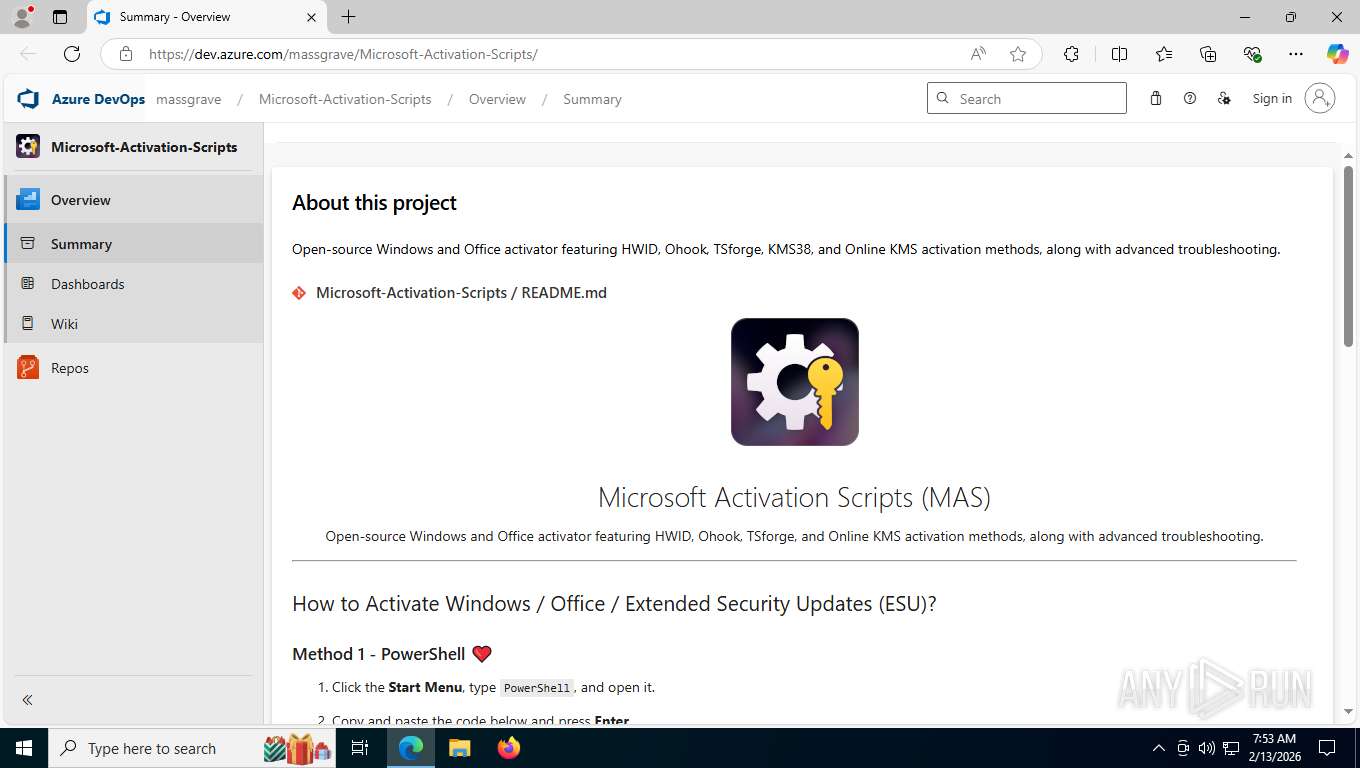 Malware analysis https://dev.azure.com/massgrave/Microsoft-Activation ...