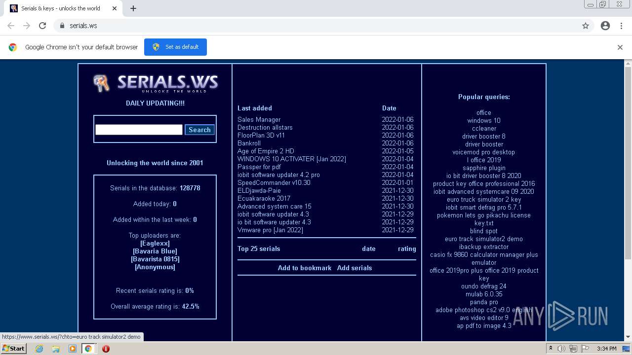 Malware analysis www.serials.ws Malicious activity | ANY.RUN -  Malware Sandbox Online