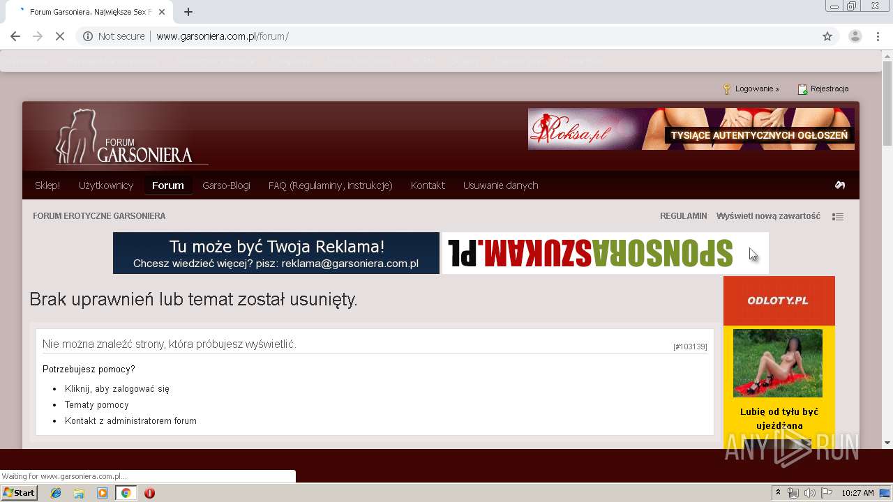 Malware analysis http:www.garsoniera.com.plforumtopic81447-karina-kalina-504-840-587-881-514-510-730-852-446-535-580-396-514-142-054-797-427-528-519-758-341page-18  No threats detected | ANY.RUN - Malware Sandbox Online