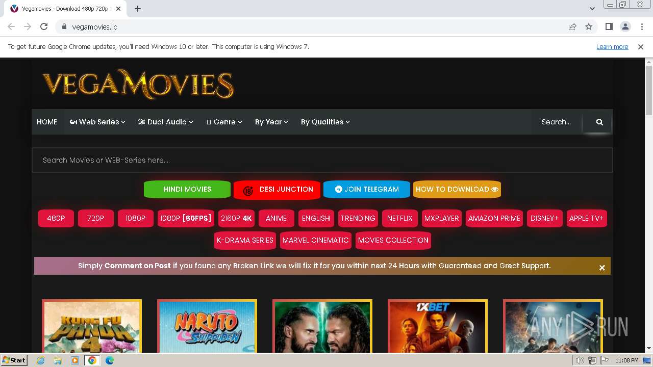Malware analysis https //vegamovies.llc Malicious activity ANY.RUN Malware Sandbox Online
