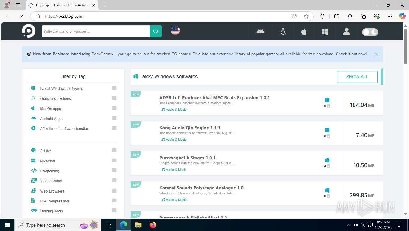 Malware analysis pesktop.com Malicious activity | ANY.RUN - Malware ...